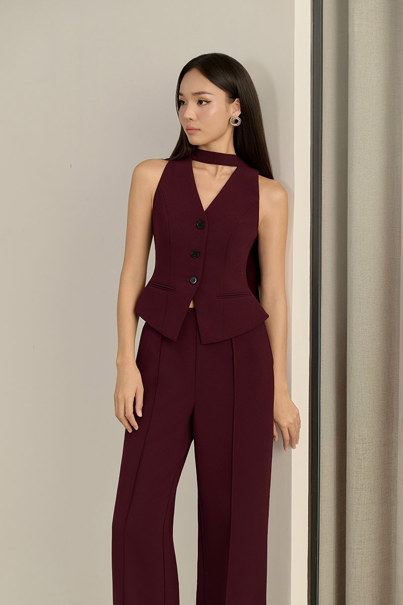 Isolde Tailored Vest in Pinot Noir