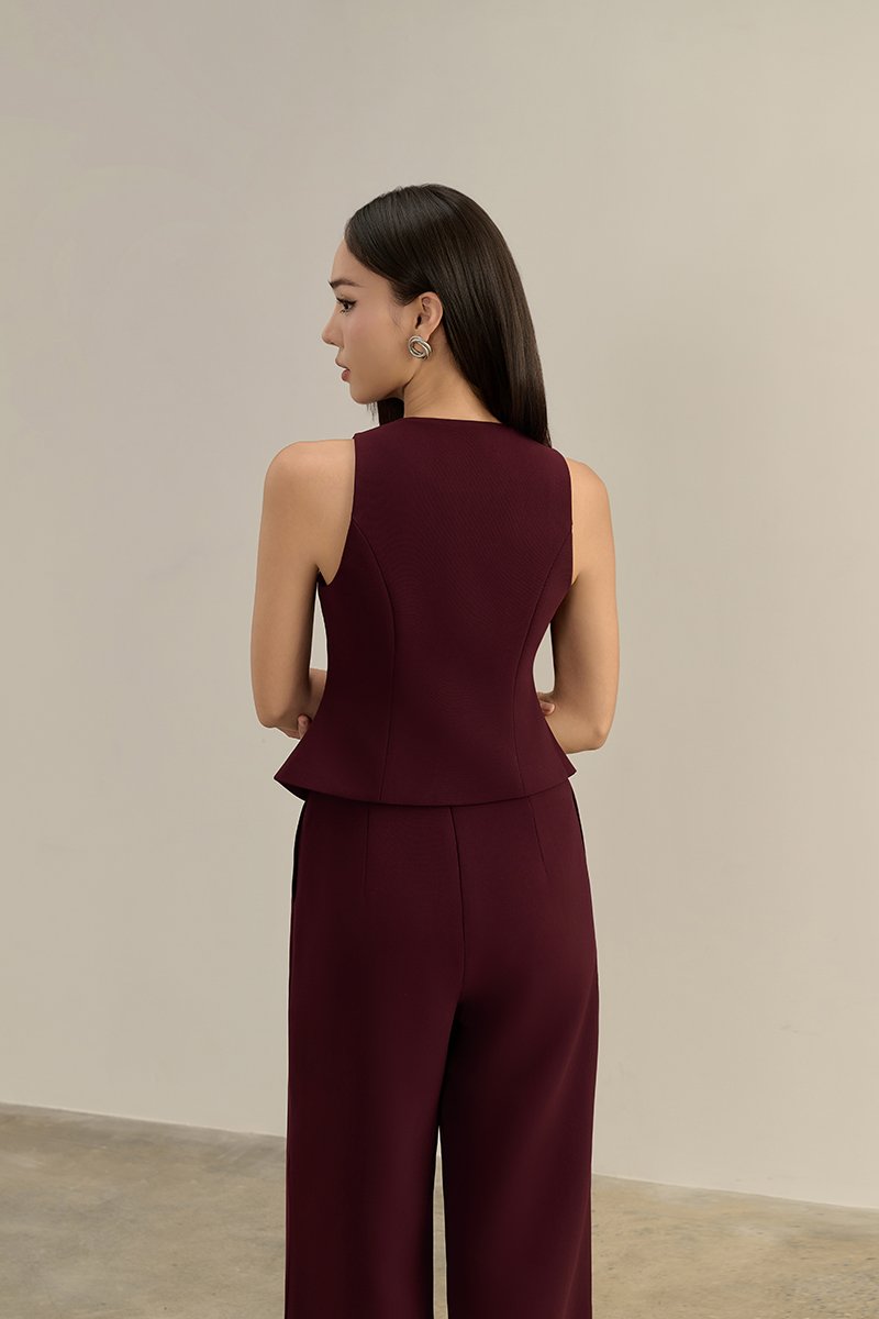 Isolde Tailored Vest in Pinot Noir