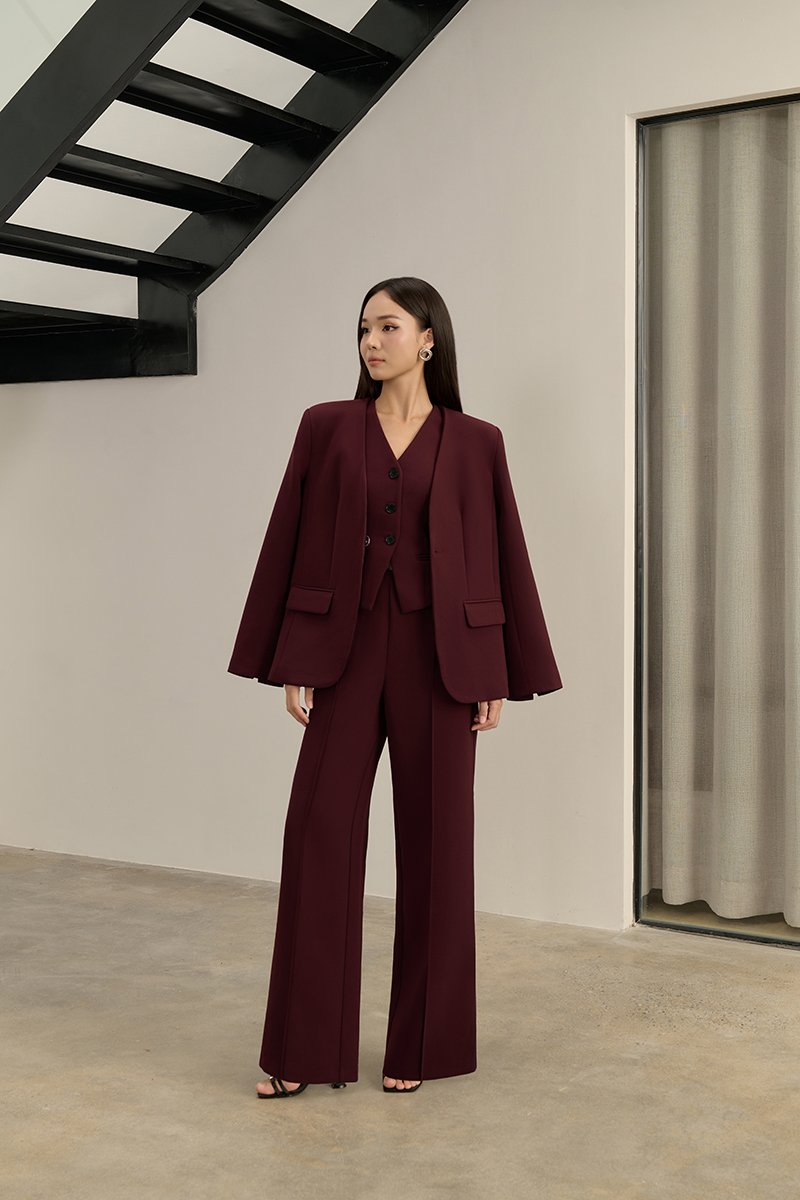 Isolde Tailored Vest in Pinot Noir