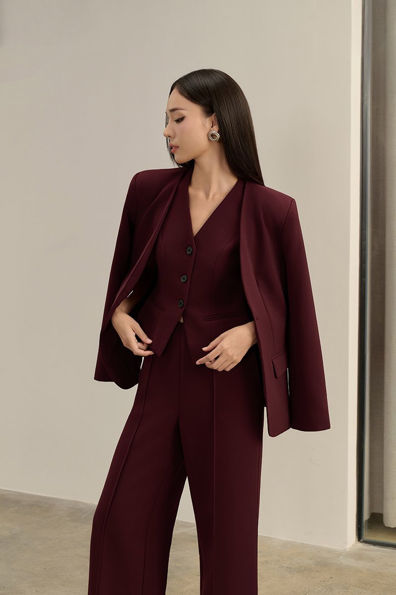 Isolde Tailored Vest in Pinot Noir