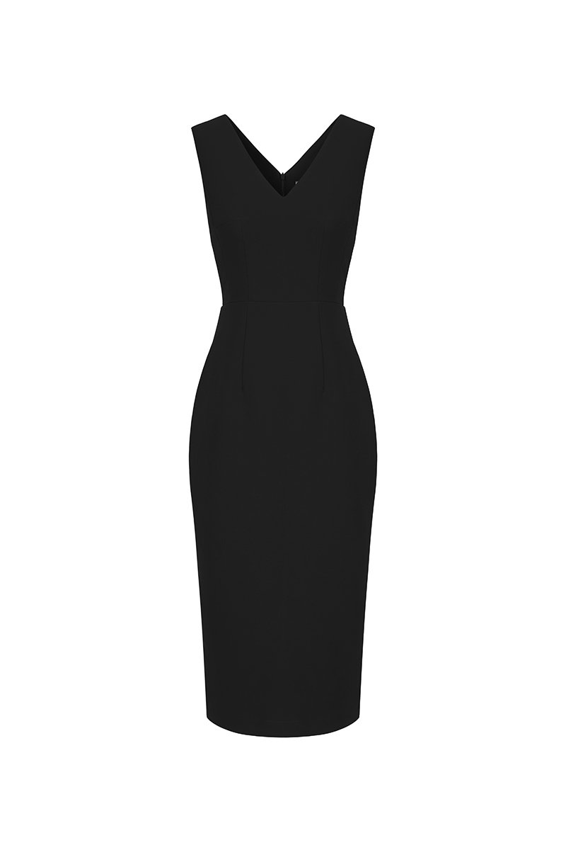 Saelle Padded V-neck Pencil Dress in Classic Black