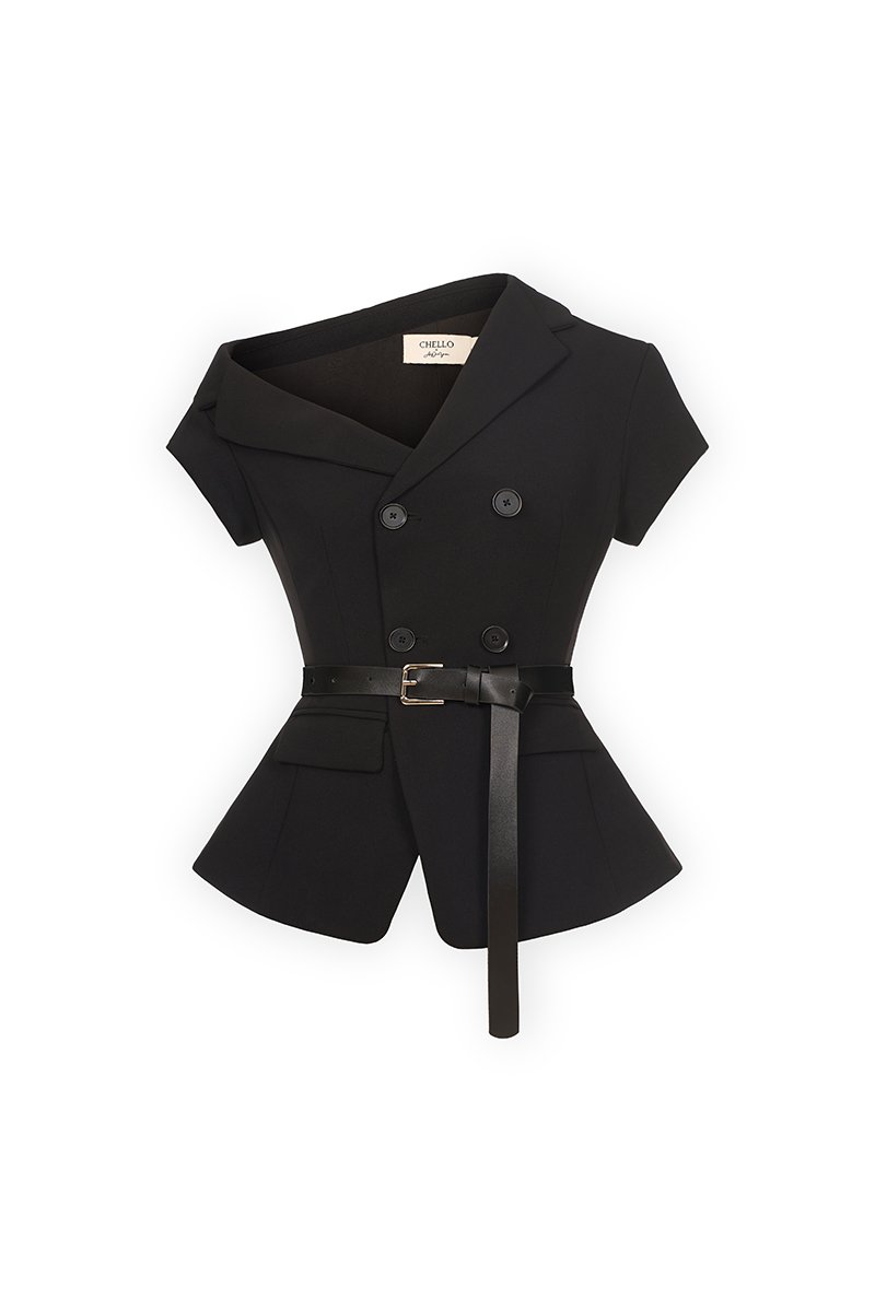 Vionne Asymmetrical Off Shoulder Top in Classic Black