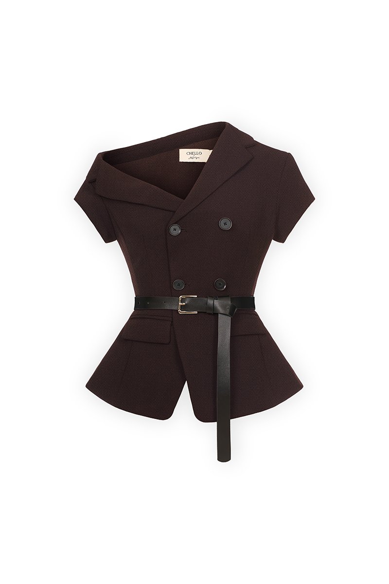 Vionne Asymmetrical Off Shoulder Top in Espresso