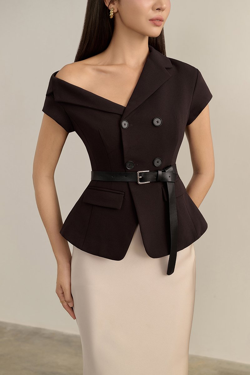 Vionne Asymmetrical Off Shoulder Top in Espresso