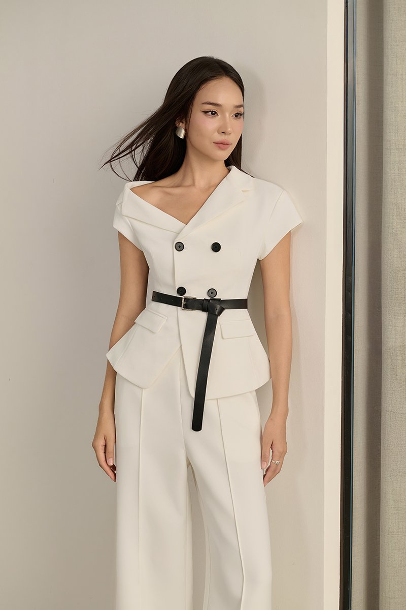 Vionne Asymmetrical Off Shoulder Top in Iconic White