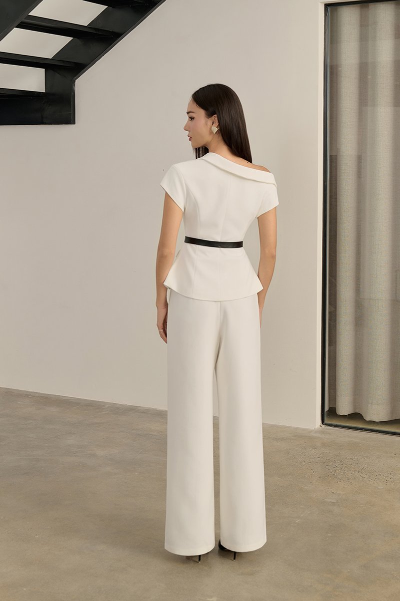 Vionne Asymmetrical Off Shoulder Top in Iconic White