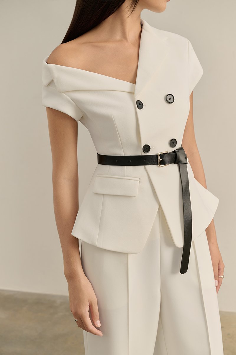 Vionne Asymmetrical Off Shoulder Top in Iconic White
