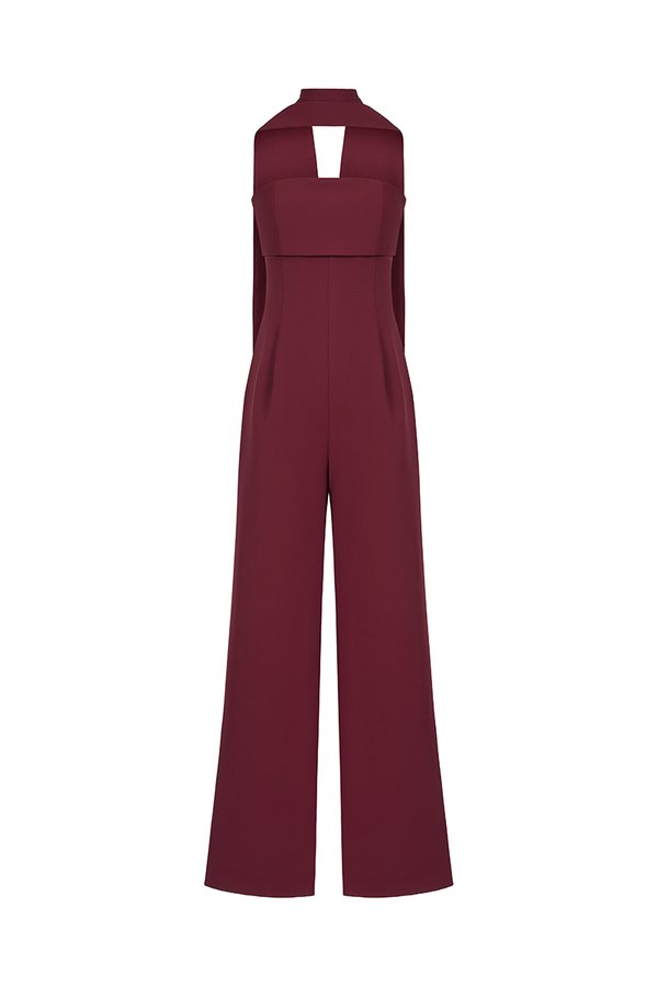 Cédrine Padded Tube Jumpsuit with Sash in Merlot