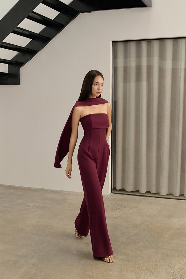 Cédrine Padded Tube Jumpsuit with Sash in Merlot
