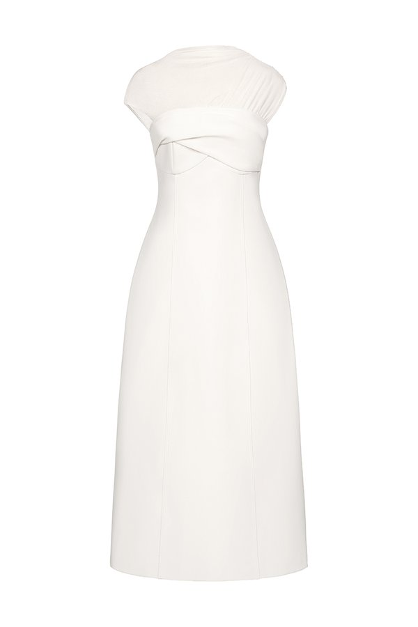 Cylene Twist Bust Midi Dress in Iconic White