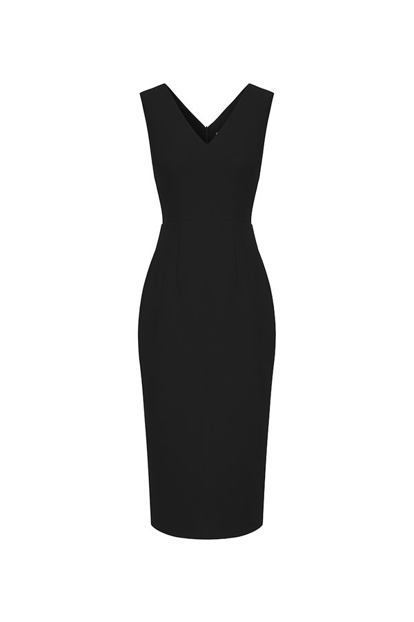 Saelle Padded V-neck Pencil Dress in Classic Black