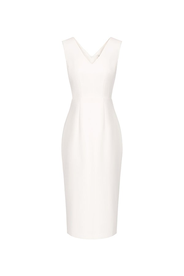 Saelle Padded V-neck Pencil Dress in Iconic White