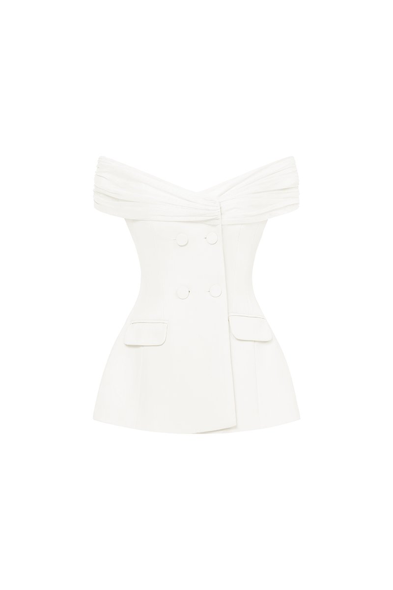 Alodia Mesh Off Shoulder Tailored Top in Iconic White