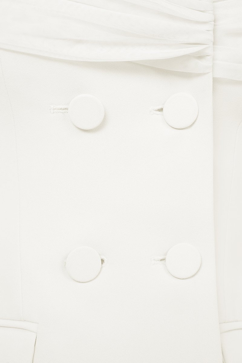 Alodia Mesh Off Shoulder Tailored Top in Iconic White