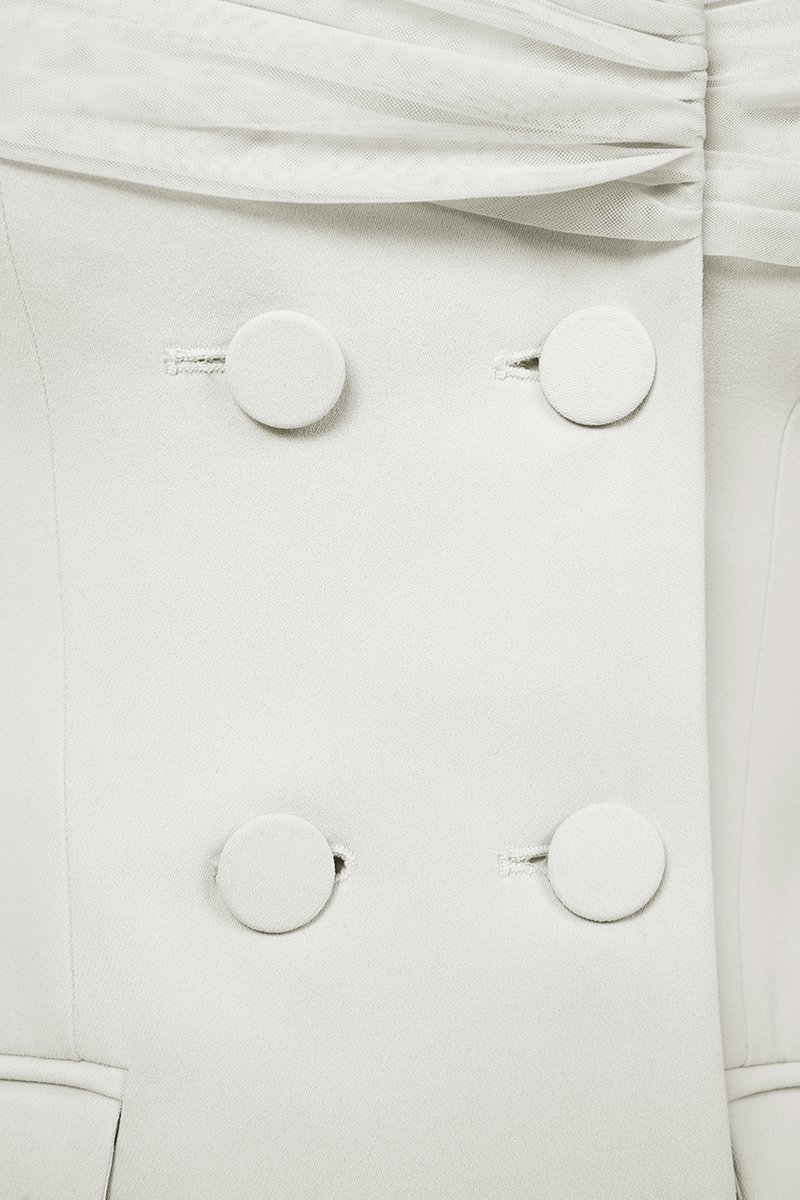 Alodia Mesh Off Shoulder Tailored Top in Light Grey Frost