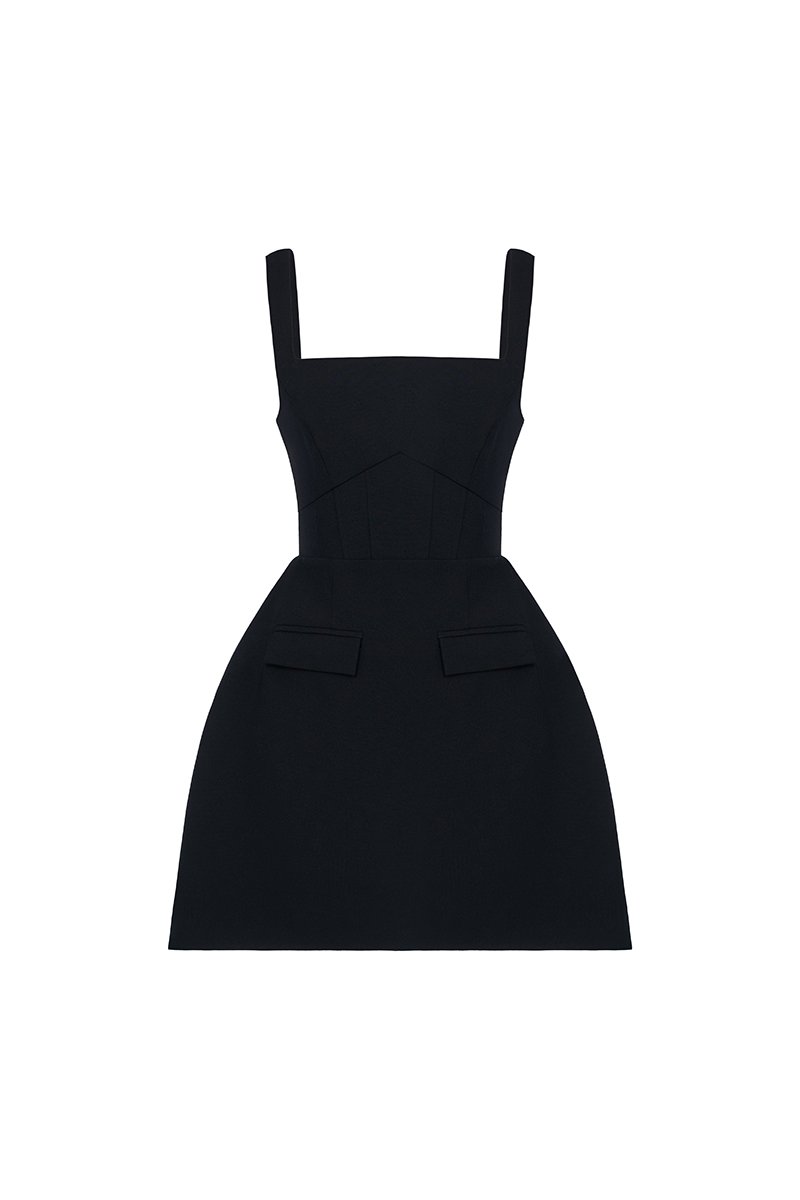 Caelia Padded Romper Dress in Classic Black