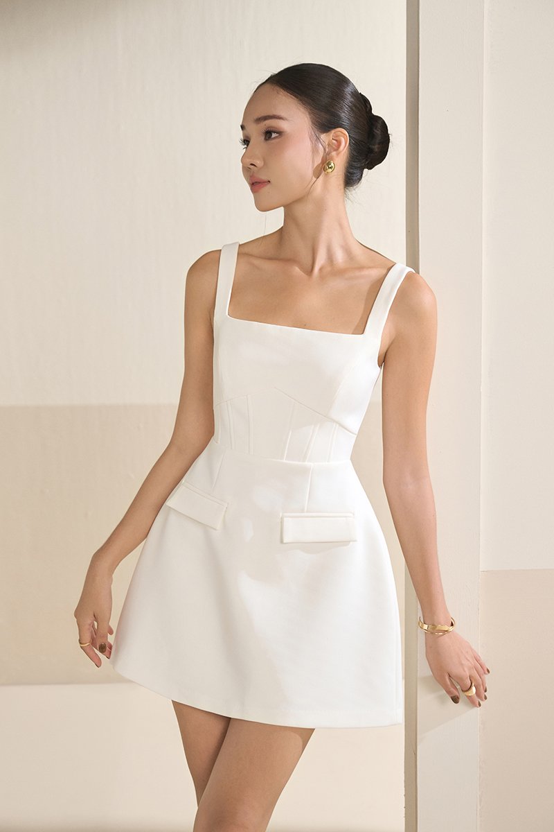 Caelia Padded Romper Dress in Iconic White