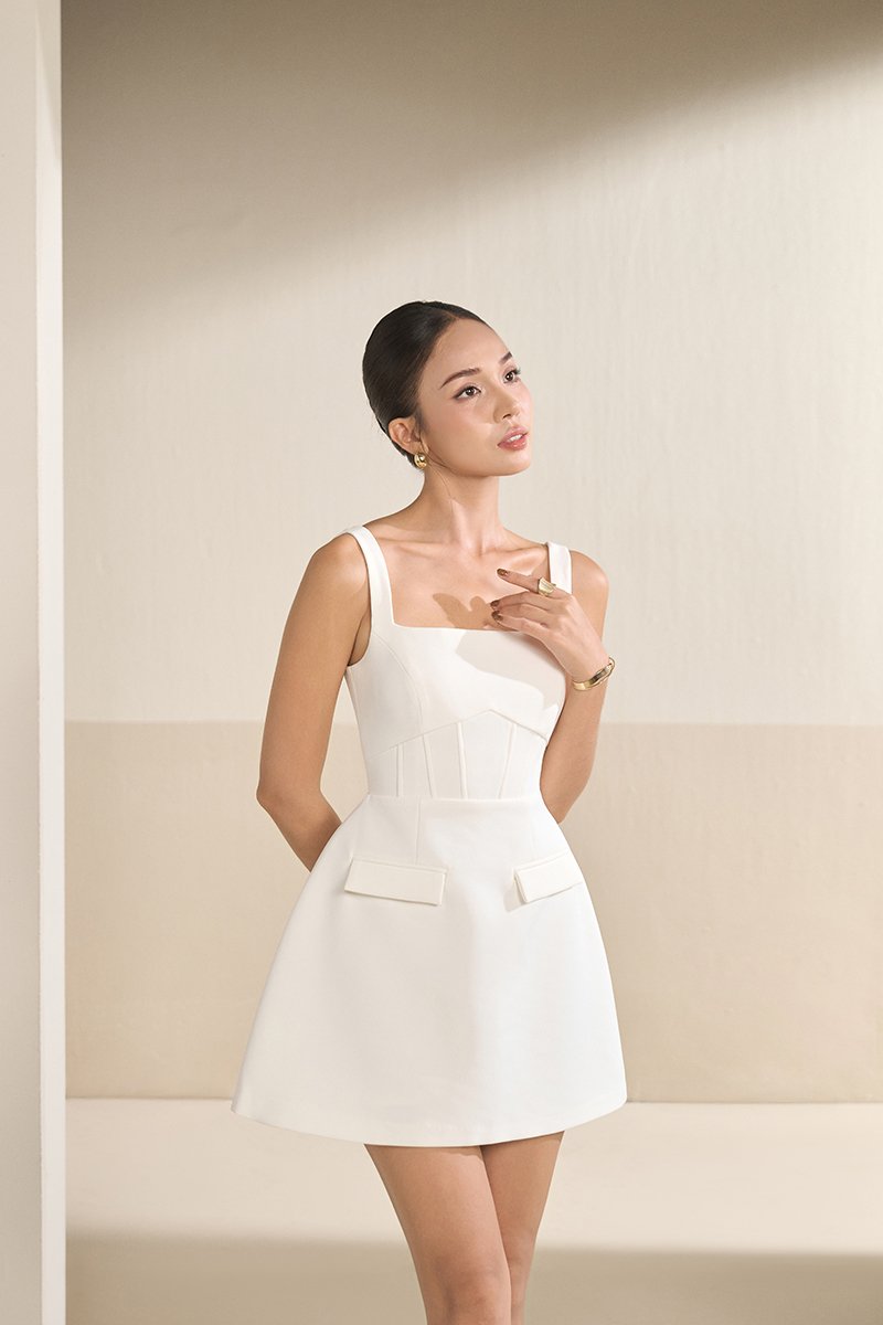 Caelia Padded Romper Dress in Iconic White