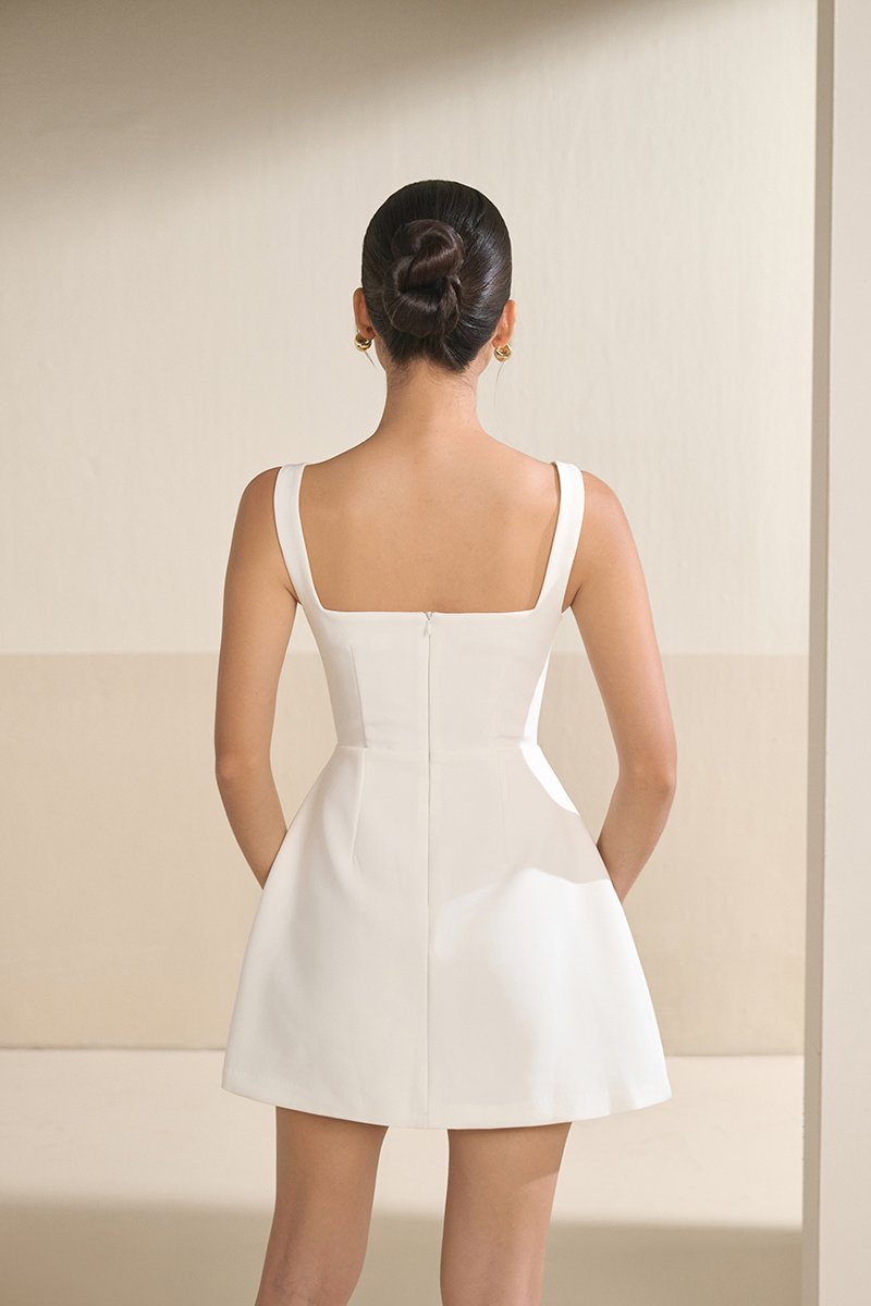 Caelia Padded Romper Dress in Iconic White