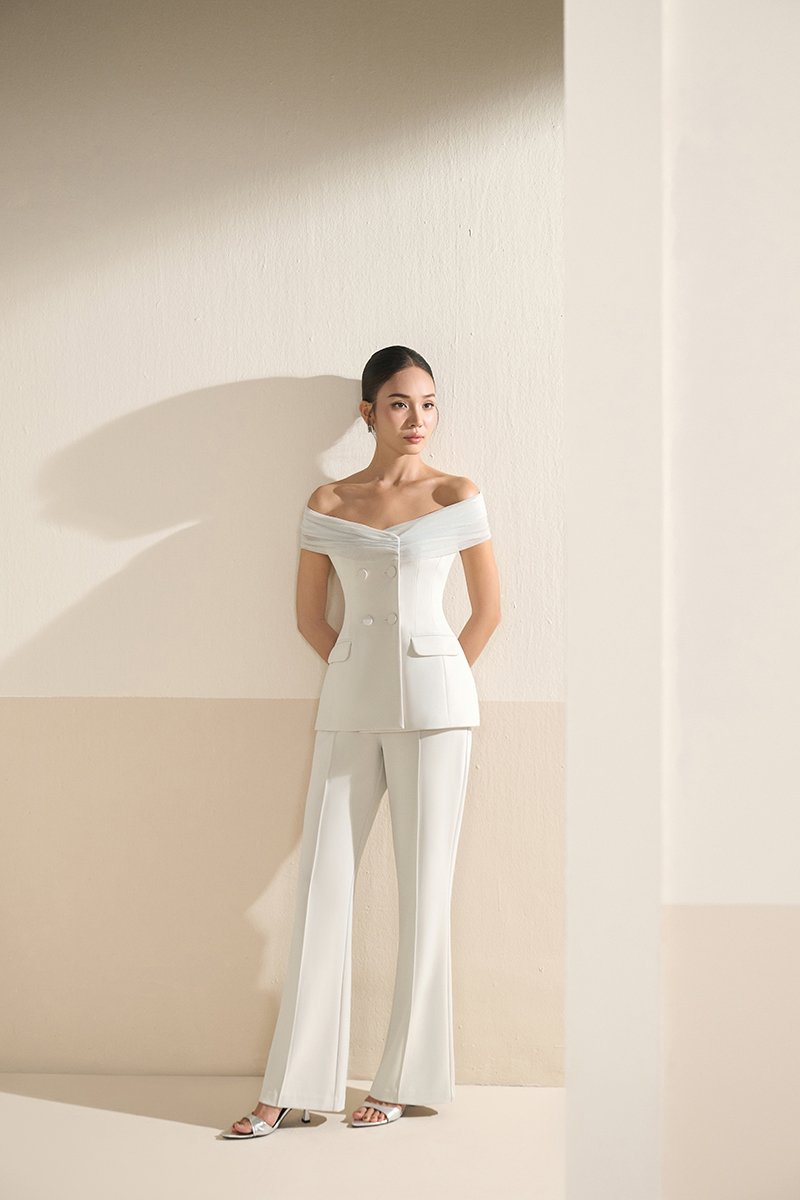 Michelle Flared Bell Pants in Light Grey Frost