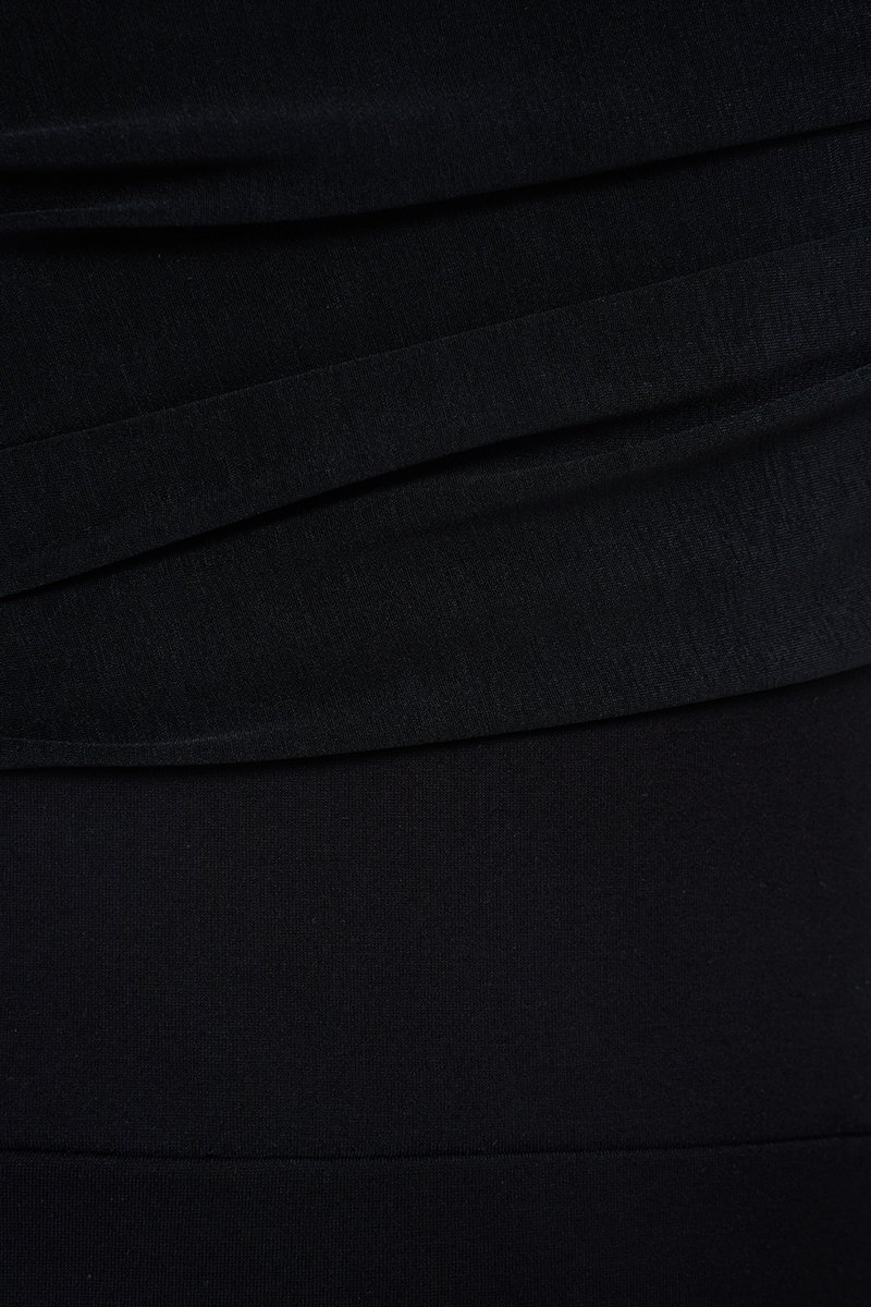 Odelia Padded Asymmetrical Drape Pencil Dress in Classic Black