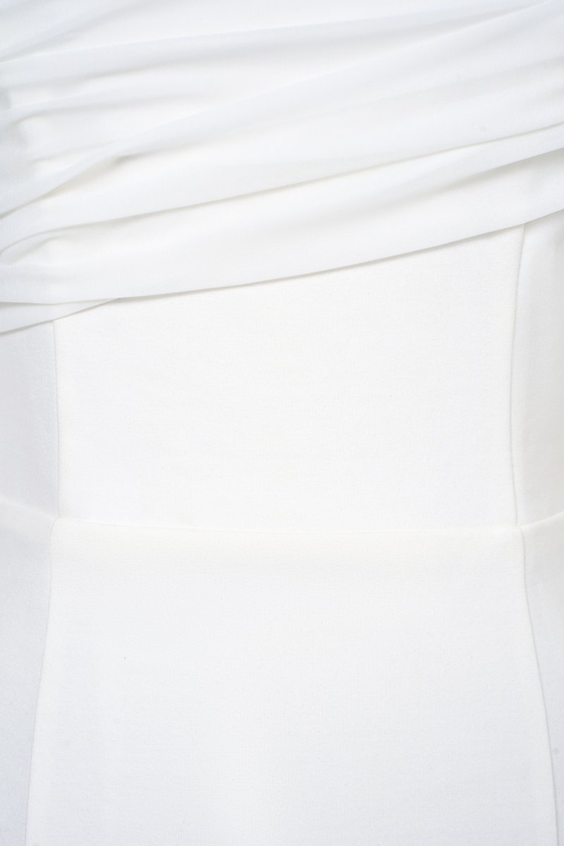 Odelia Padded Asymmetrical Drape Pencil Dress in Iconic White