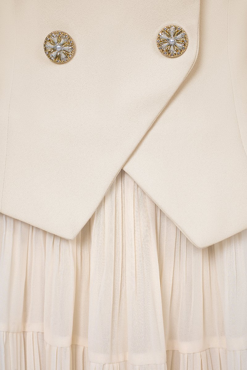 Paige V-Neck Midi Dress in Chantilly Cream