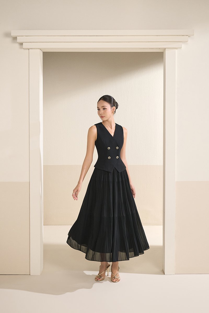 Paige V-Neck Midi Dress in Classic Black