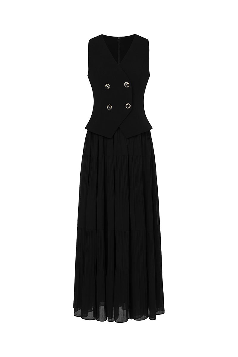 Paige V-Neck Midi Dress in Classic Black