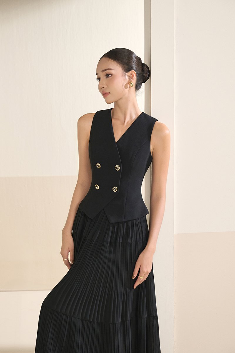 Paige V-Neck Midi Dress in Classic Black