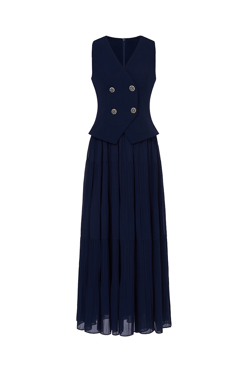 Paige V-Neck Midi Dress in Navy