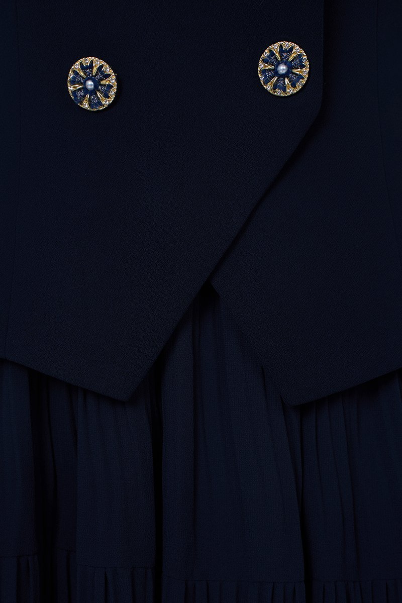 Paige V-Neck Midi Dress in Navy