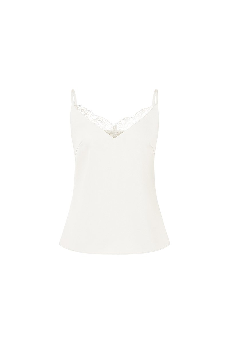 Violet Delicate Lace Silky Camisole in Iconic White