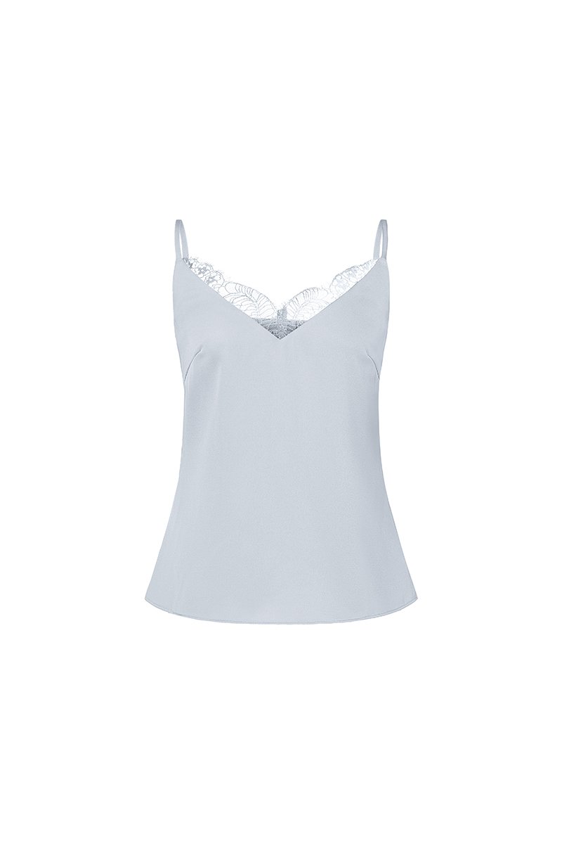 Violet Delicate Lace Silky Camisole in Icy Blue