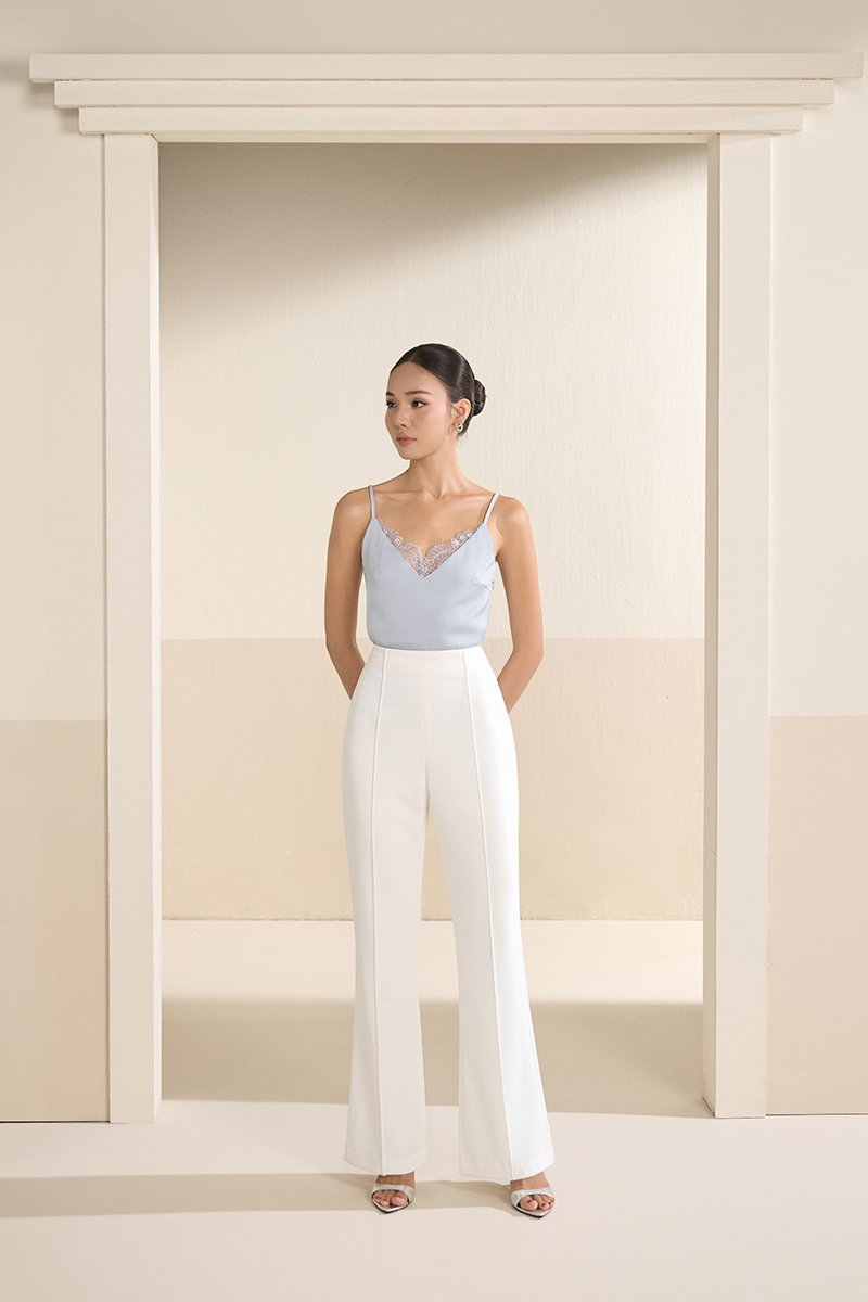 Violet Delicate Lace Silky Camisole in Icy Blue