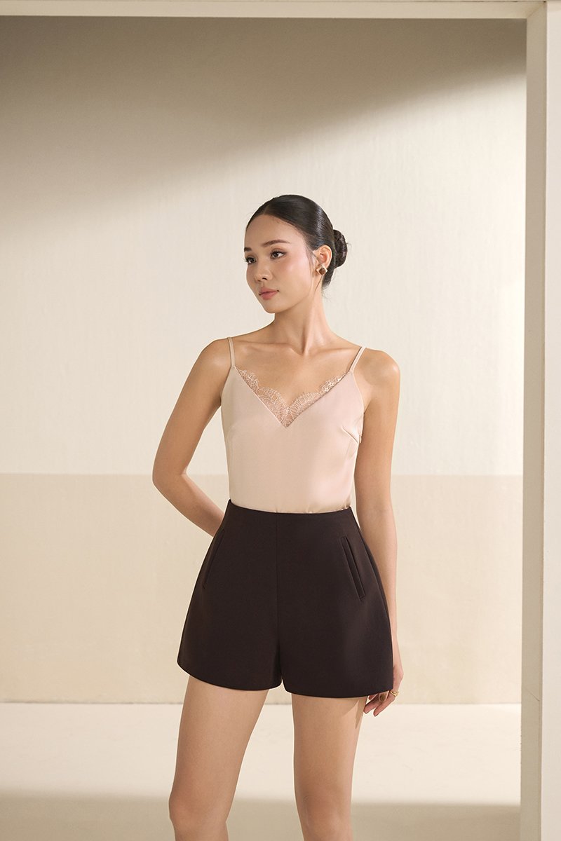 Violet Delicate Lace Silky Camisole in Nude Pink