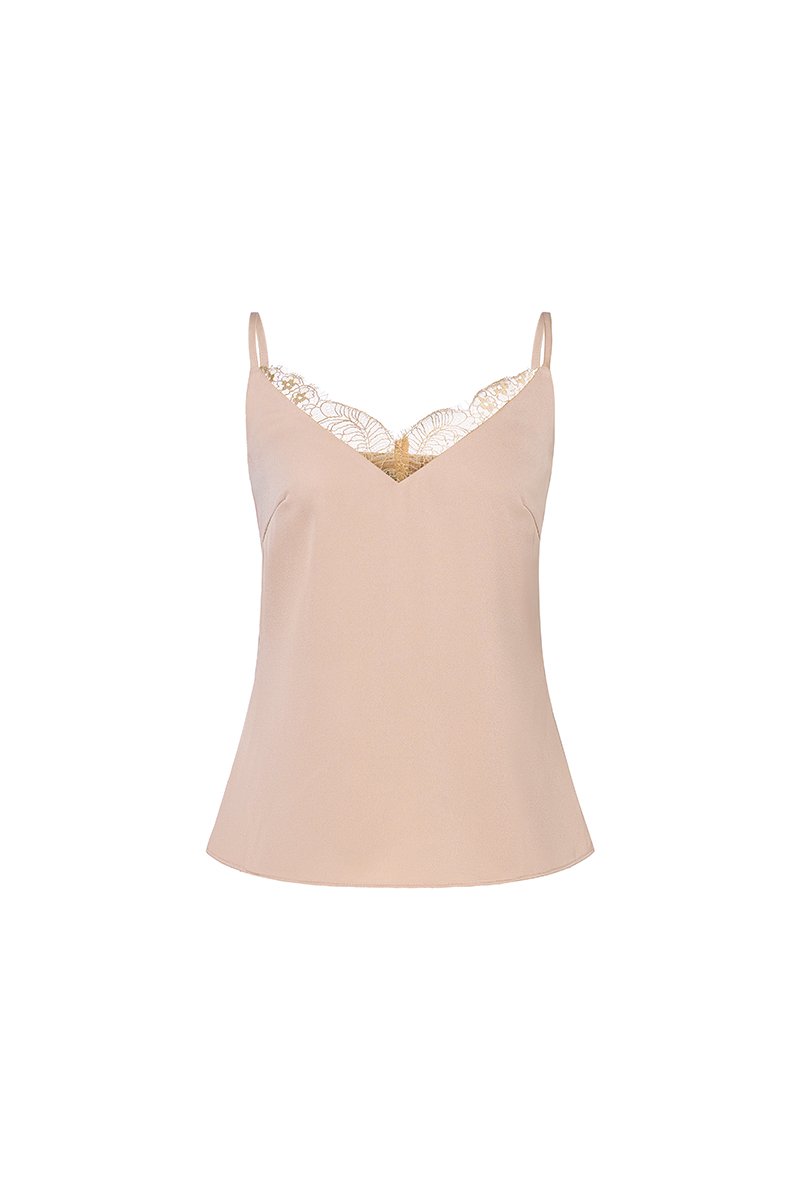 Violet Delicate Lace Silky Camisole in Nude Pink