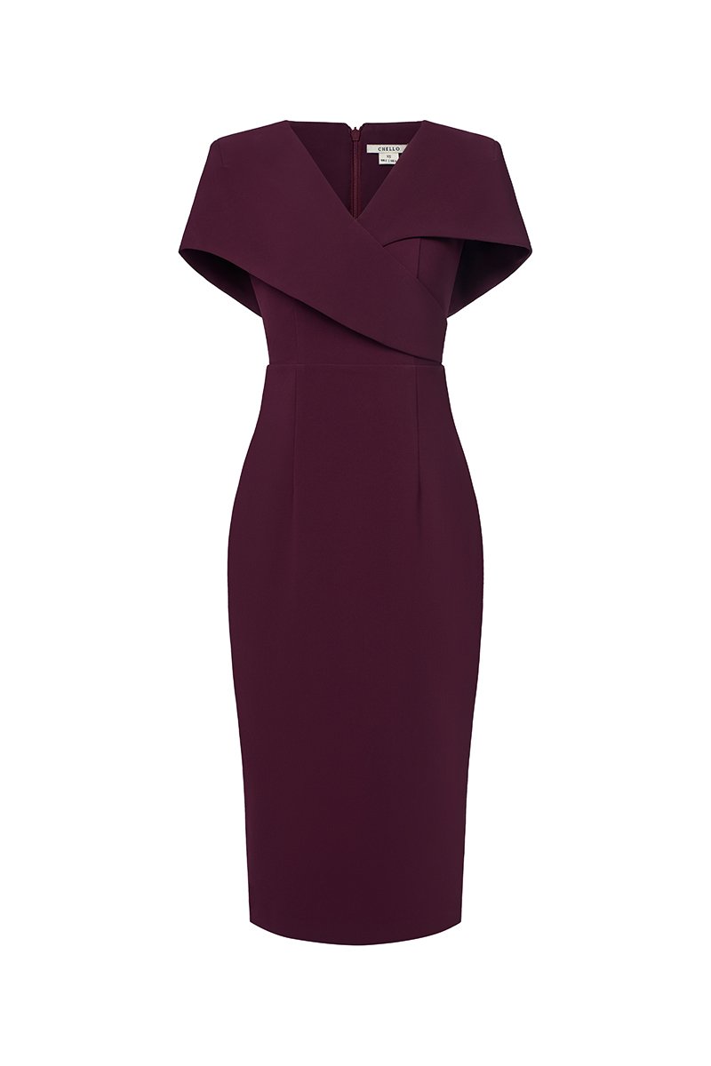 Vionnet Padded Cape Pencil Dress in Rosewood