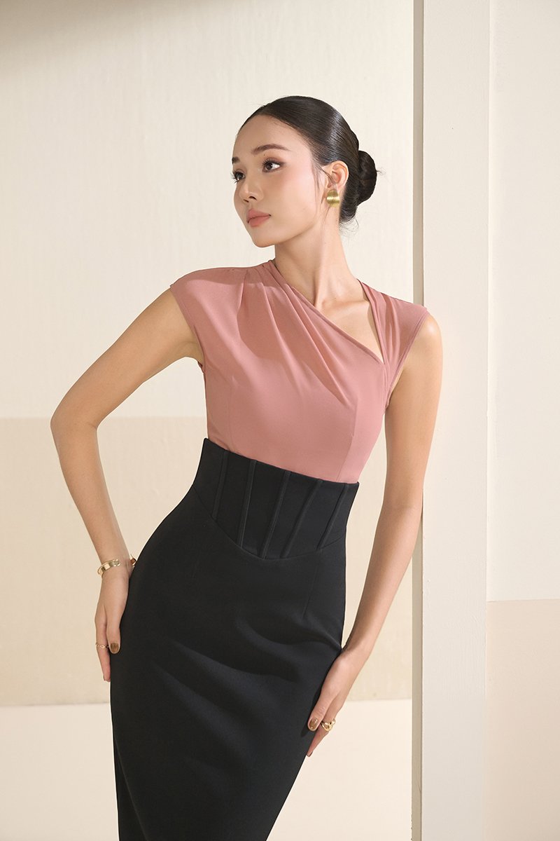 Virelle Padded Asymmetrical Top in Antique Rose
