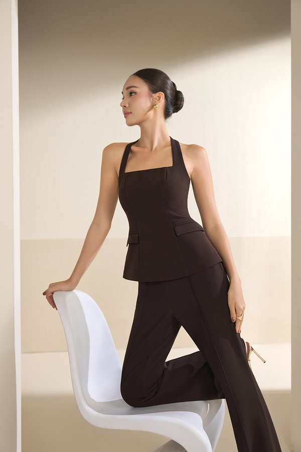 Aerith Padded Halter Tailored Top in Espresso