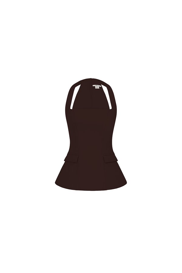Aerith Padded Halter Tailored Top in Espresso