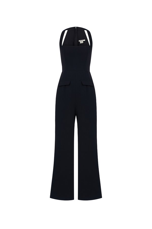 Geneva Padded Halter Tailored Jumpsuit in Classic Black