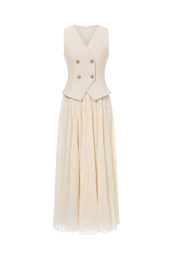 Paige V-Neck Midi Dress in Chantilly Cream