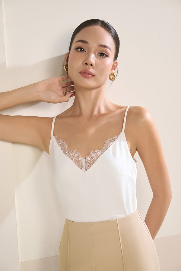 Violet Delicate Lace Silky Camisole in Iconic White