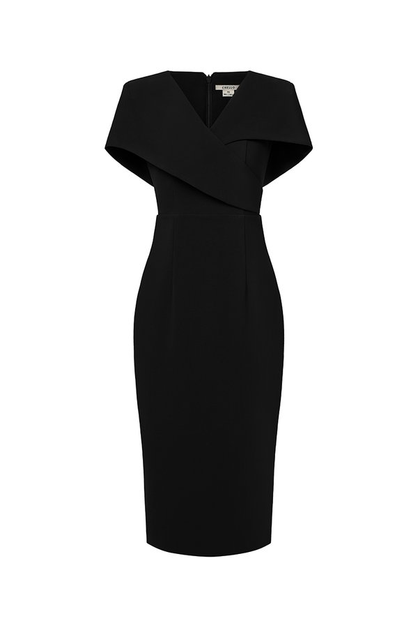 Vionnet Padded Cape Pencil Dress in Classic Black