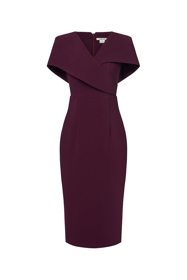 Vionnet Padded Cape Pencil Dress in Rosewood