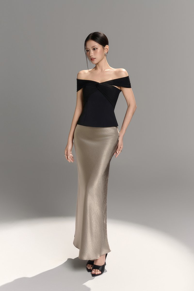 Alethea Slip Mermaid Maxi Skirt in Champagne Bronze