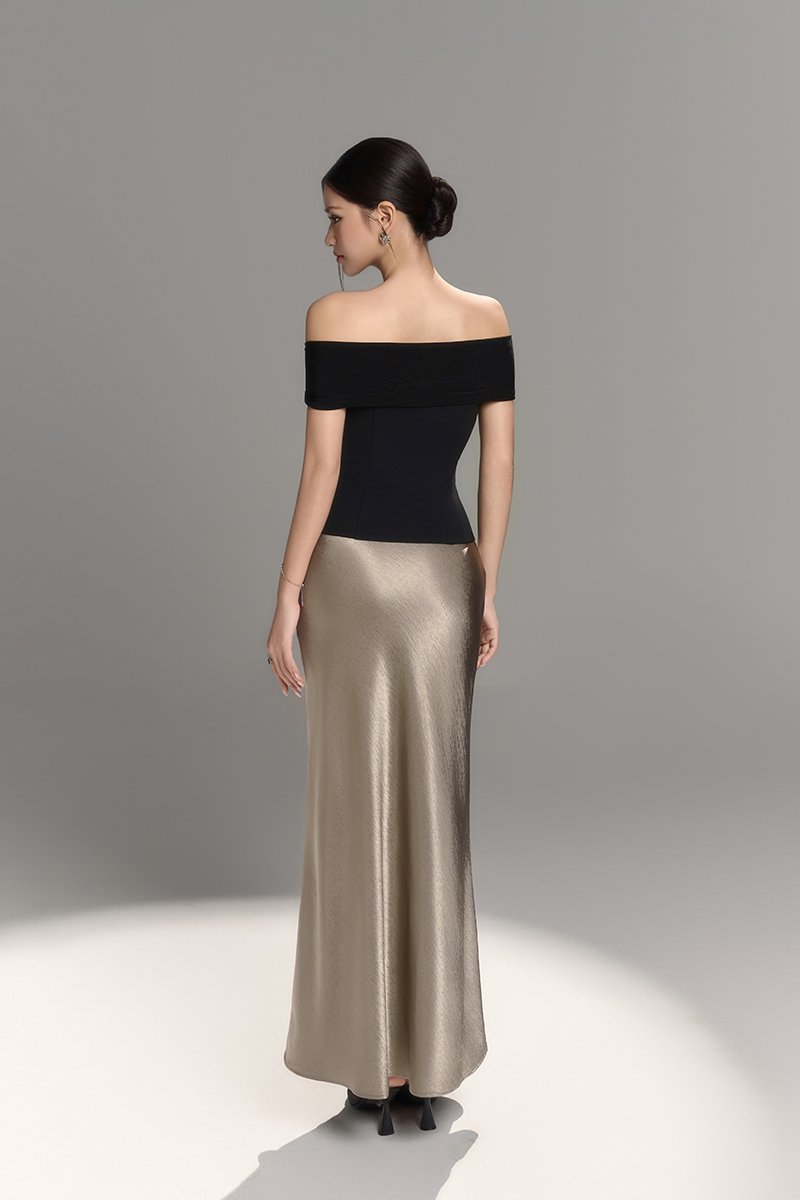 Alethea Slip Mermaid Maxi Skirt in Champagne Bronze