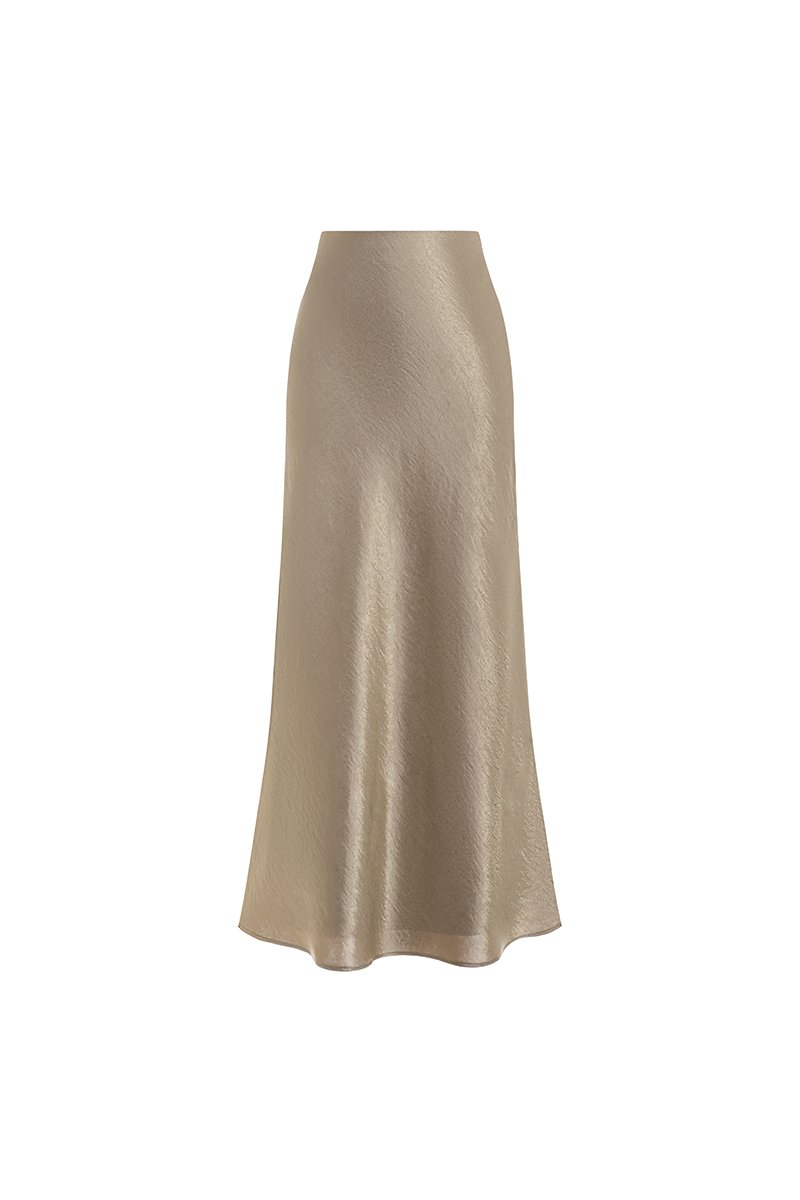 Alethea Slip Mermaid Maxi Skirt in Champagne Bronze
