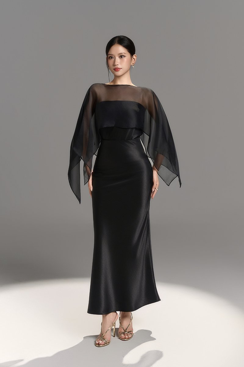 Alethea Slip Mermaid Maxi Skirt in Classic Black